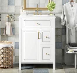 Assembled New 24" Bathroom Vanity with Sink Free Standing Single Basin Vanity Set