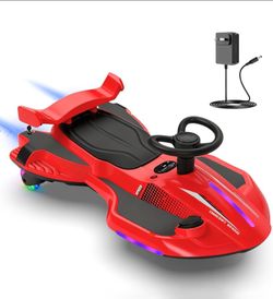 12V Electric Wiggle Car, Gift Toy for Kids Ages 3+, Red-Black. 2-in-1 Pedal and Manual Modes, Up to 4 MPH Speed, with Backrest, Anti-Rollover, Exhaust