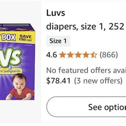 LUVS BABY DIAPERS Size 1 (252 Count)