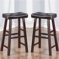 Set of 2 29” Dark Cherry Finish with Faux Leather Bar Stools