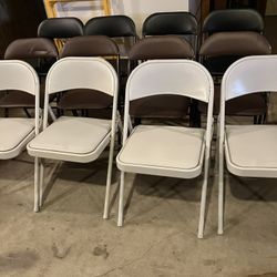 12 Metal Folding Chairs W/Padding(4)Cream(4)Brown(4)Black. Still In Good Condition & Useable(See & Click On Pictures)