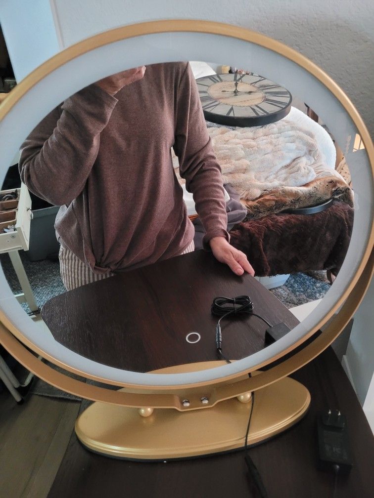 19inch Round LED Lighted Makeup Mirror Hollywood Tabletop Mirror with ...