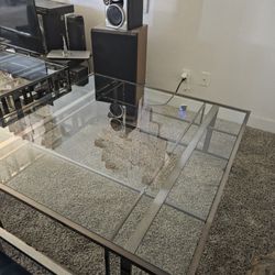Rollable Glass Coffee Table with Metal Frame