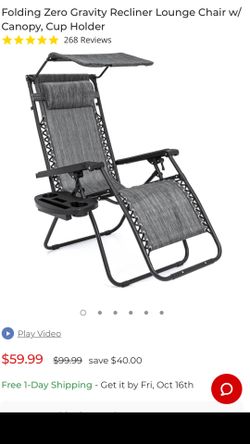 Brand new Folding Zero Gravity Recliner Lounge Chair w/ Canopy, Cup Holder