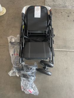 INFANS Double Stroller with Leather Handle, Front Seat 2-Position Recline, Baby Pushchair for Toddlers