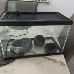 Pet  Glass Tank With The Decor Accessories  & Drinking Water 