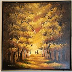 C. Roberts – “Golden Trees Passage” Large Framed Painting | 37” x 37”