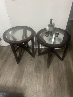 Round Glass Top End Tables Set of 2