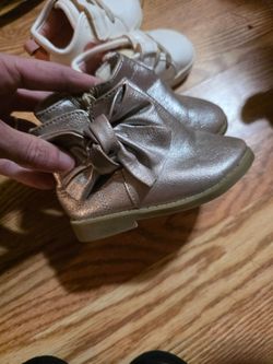 Girls Rose Gold Metallic Bow Ankle Boots