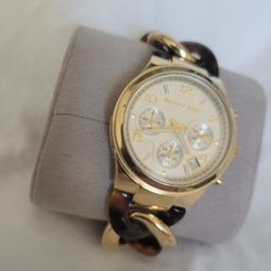 Michael Kors MK-4222 Tortoise Shell Lucite and Gold Tone Chain Watch Elegant