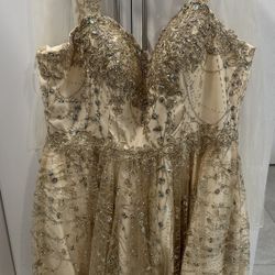 2XL Gold Party Dress Knee Length