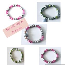 Lot If 5 Slip On Bracelets For Preteens, Gift Ideas, New
