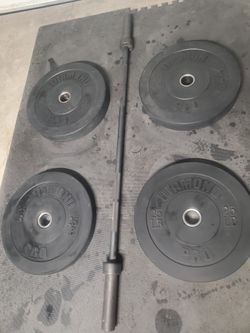 Olympic Weight Set. With Bar & Bumper Weights 180lbs All Together Read Description Below 