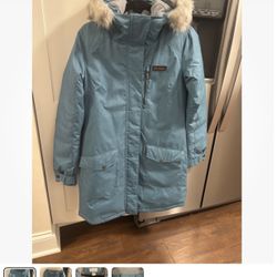 Columbia Women’s Omni-heat Insulated Parka Aqua Hooded. Size Small