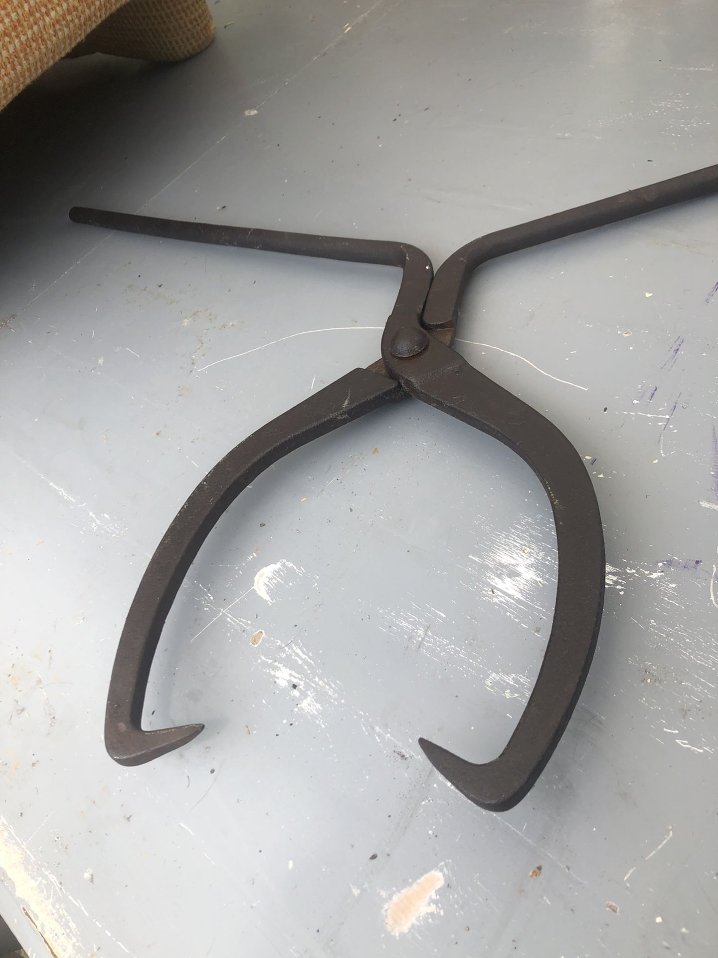 Antique Primitive Steel Two Man Ice Tongs