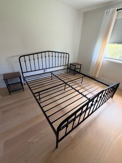 King size black bed frame set with night tables