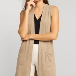 White House Black Market Long Line Sleeveless Cream Open Sweater Wool Alpaca SM