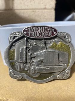 Vintage 1980s "American Trucker" Semi-Truck Enamel Belt Buckle