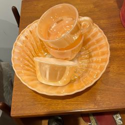 Fire king peach Lusterware set of four