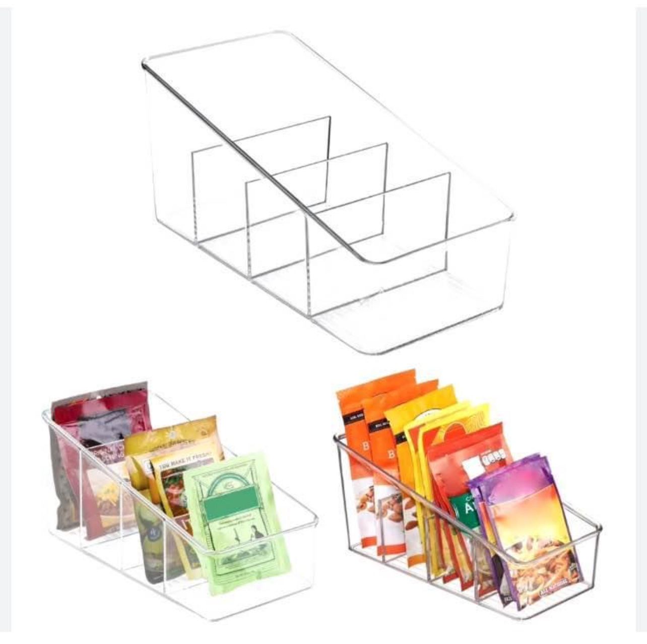 DESIGN Clear Plastic 4-Tier Sectioned Kitchen Organizers, Set of 4, New in Box