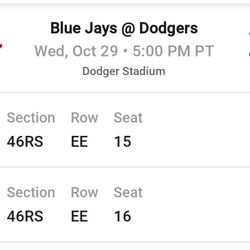 World Series Tickets/ Dodgers vs BlueJays