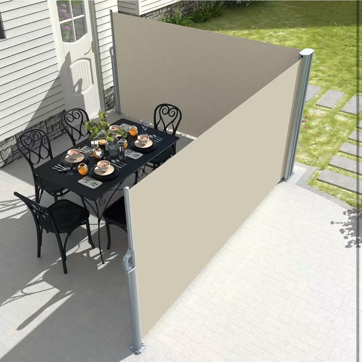 276 x 71 inch aluminum retractable patio awning, outdoor foldable privacy splitter, water and UV resistant, wind blocker for garden, patio $ 140