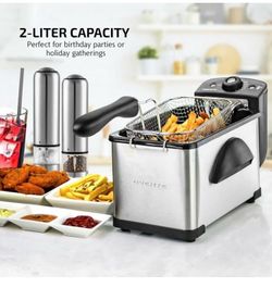 Electric Deep Fryer 2 Liter Capacity, 1500 Watt Lid with Viewing Window and Odor Filter, Adjustable Temperature, Removable Frying Basket and Easy to C