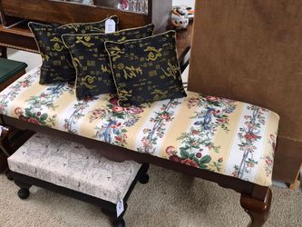 Upholstered Floral Bench with Wood Frame