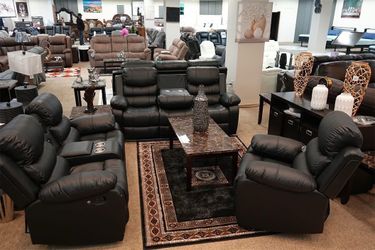 Beautiful Sofa and loveseat & single chair black leather Bluetooth speaker USB charger recliner with led lights