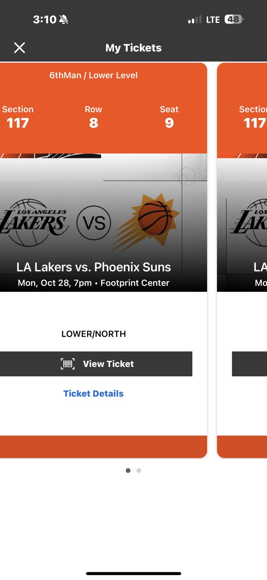 Phoenix Suns Partial Season Or Individual Tickets ROW 8