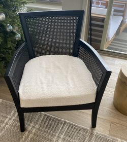 Accent Cane Chair Black With Boucle Cushion