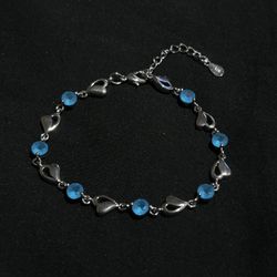 Sterling Silver Bracelet - Blue Round CZ - Hearts