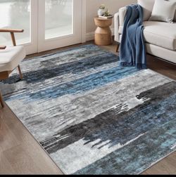 Abstract Blue and Grey Area Rug 8x10