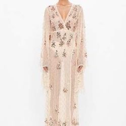 Peace + Love Nude Kimono Sleeve Embellished Maxi Dress