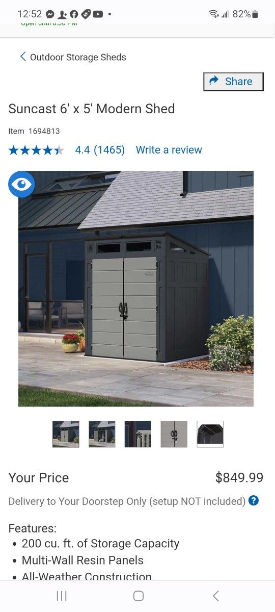 Suncast 6' x 5' Modern Shed $725