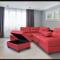 Red Sectional Sofa With Ottoman