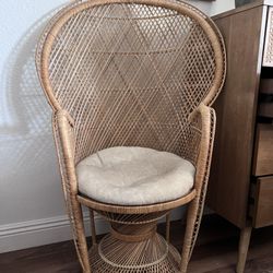 Small Wicker Peacock Chair With Cushion