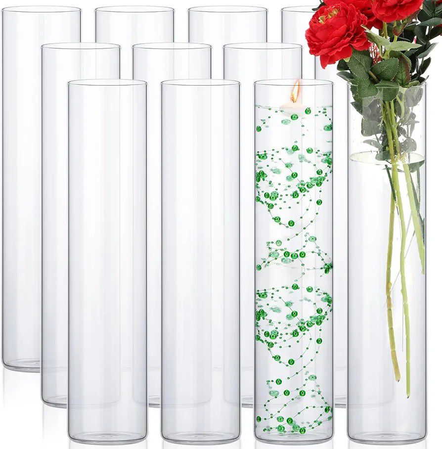 12 Pack Glass Cylinder Vases Clear Flower Vase Tall Floating Candle Holders Centerpiece Vases for Table Home Wedding Decorations Formal Dinners
