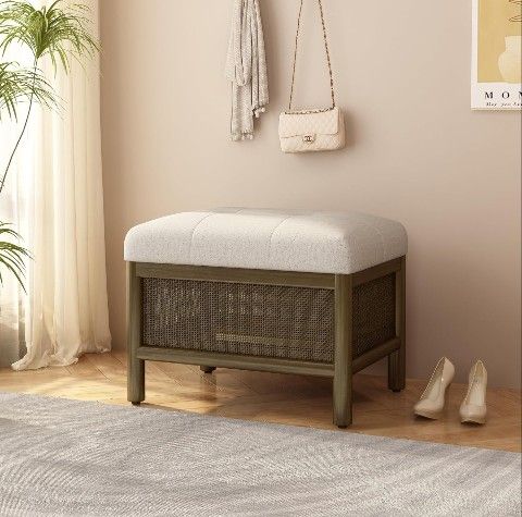 Sofa Ottoman Chairs, Solid Wood for Living Room & Bedroom (21.5x16x17inch)