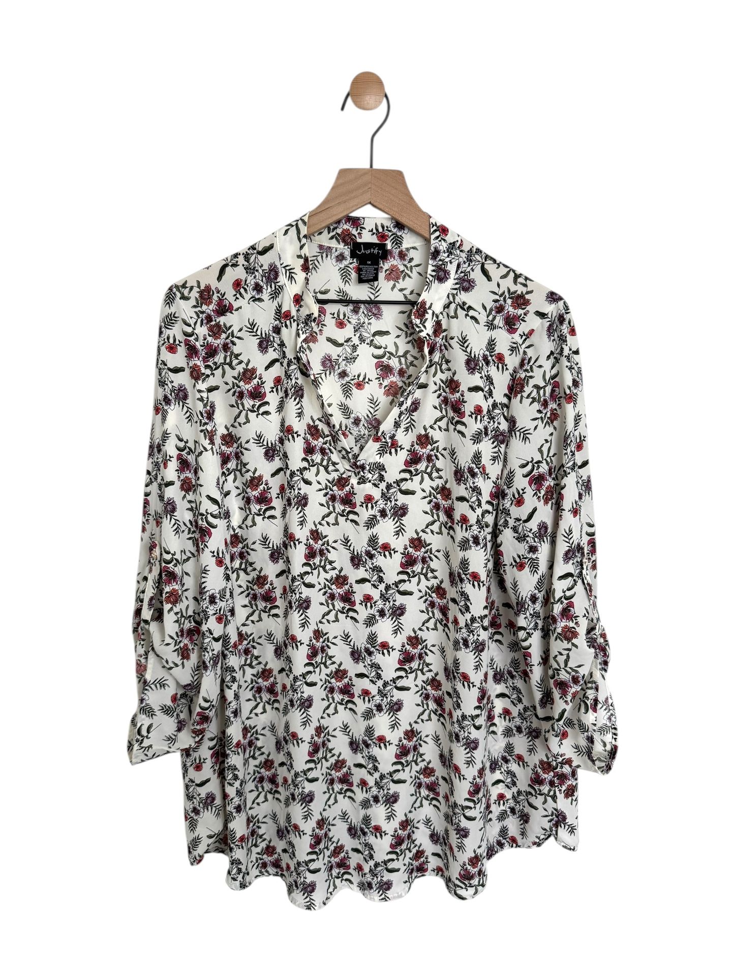 Justify Women's Floral Tunic Blouse 3/4 Sleeve V-Neck Pullover Size 1X