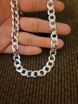 Italy 925 Solid Sterling Silver Cuban Link Chain Necklace for Men 24" Plata Italiana 925 Cadena Cubana Para Hombre 24"