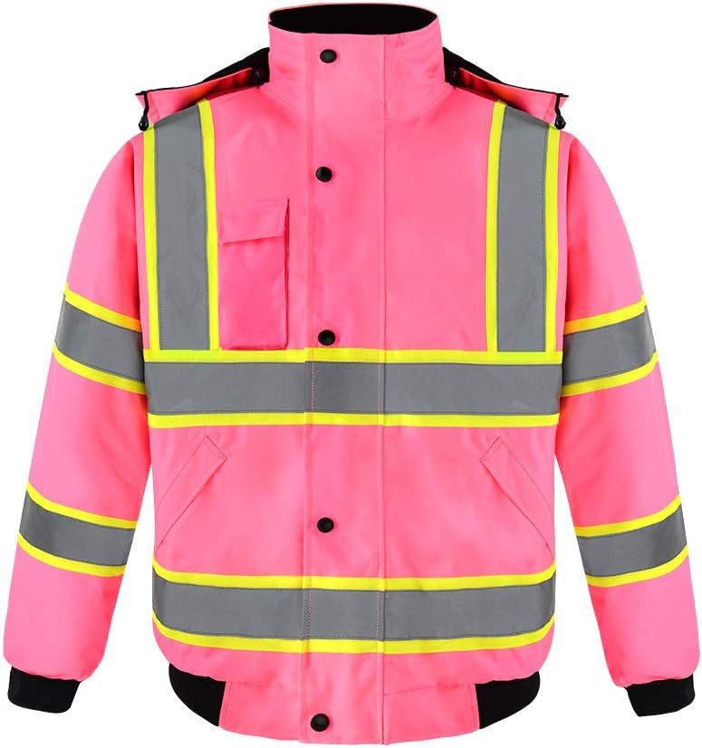 Hi-Viz Quilted Padding Safety Bomber Jacket - Size XL - Waterproof & High Visibility - Detachable Hood, NIB