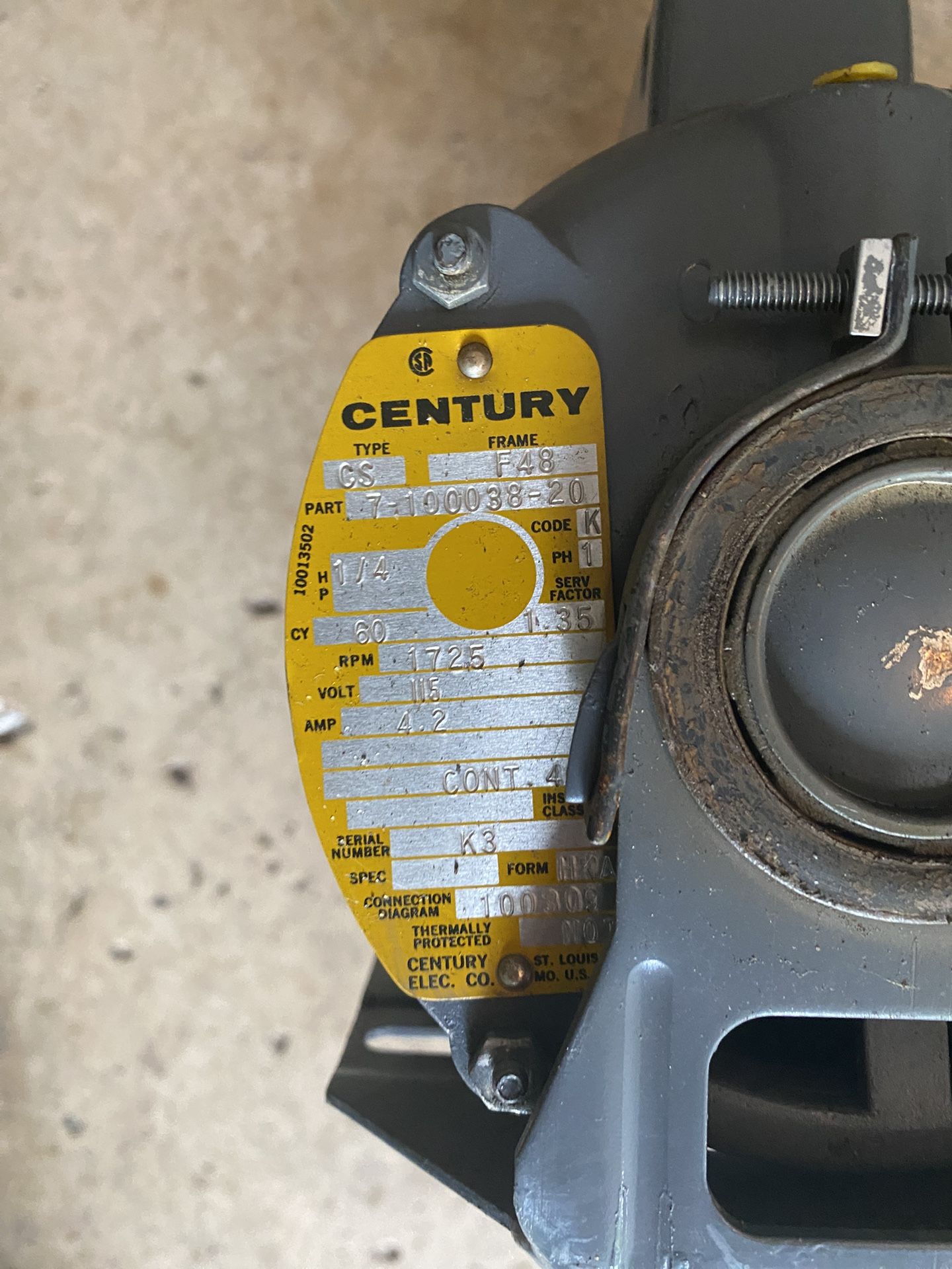 Century Motor Of St Louis. - 1/4 HP
