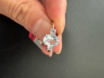 Unused 10K White Gold Aquamarine Engagement Ring, Size 7 — $200