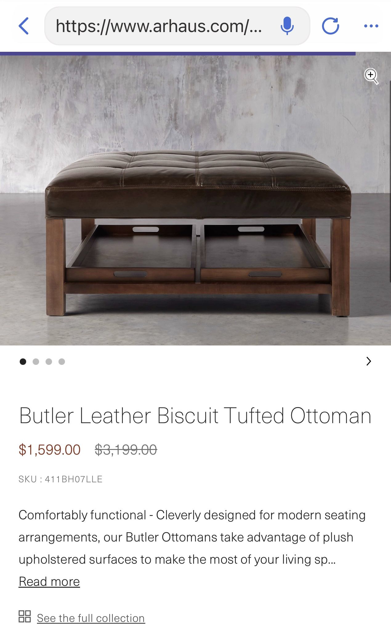 Arhaus butler 2024 tufted ottoman