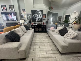 Soletren Sofa & Loveseat Set Stone Reversible Cushions 100”sofa 73”Loveseat 3yrs