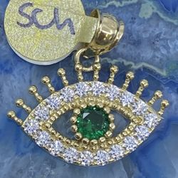 $475 Yellow Gold W Zirconia Eye Charm Pendant