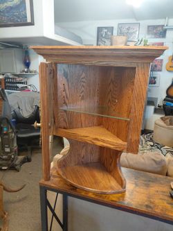 Solid Oak Corner Display Cabinet