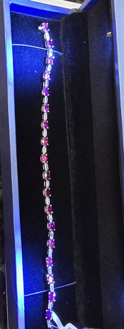 Radiant garnet and moisanite bracelet in sterling silver