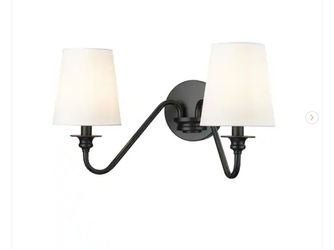 Z- Lite Gianna 20 in. 2-Light Matte Black Wall Sconce with White Fabric Shades Wall Lights - New